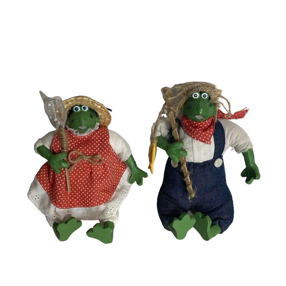 2 Freddy Frog and Freada Frog Figure 1997 Trippie's Inc. 8" Fishing Couple VTG